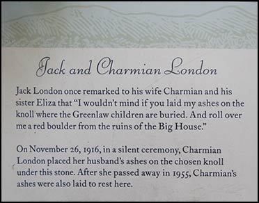 Jack and Chamian London grave plaque; Authors Road